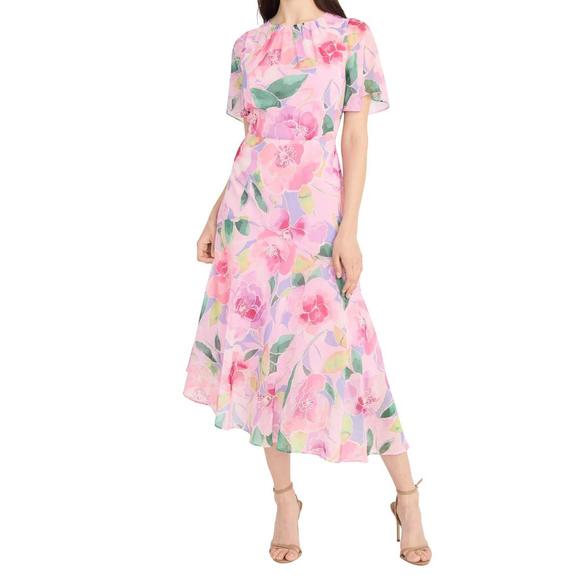 NEW MAGGY LONDON short sleeve floral midi dress in pink floral - Picture 1 of 2